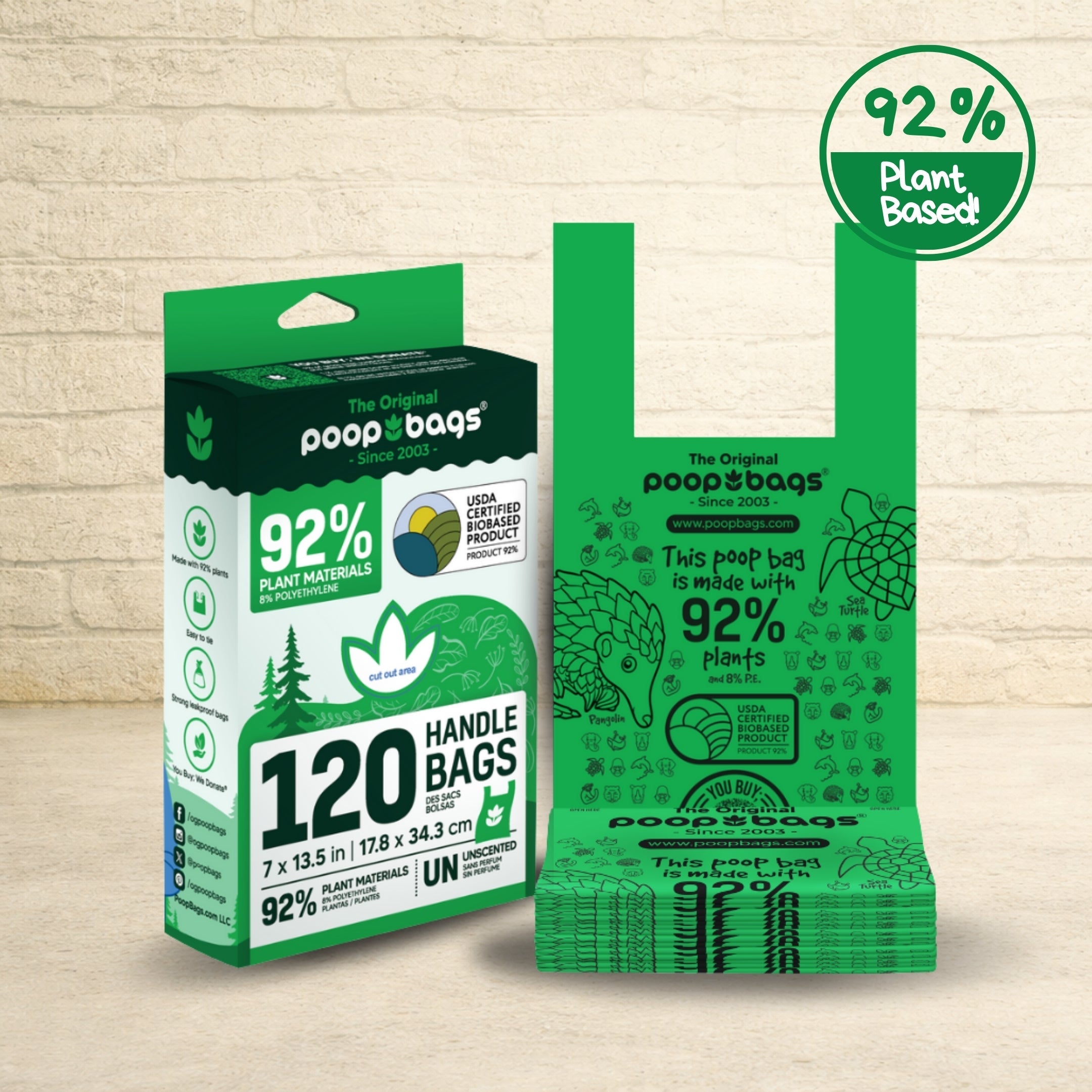 Handle Tie Dog Poop Bags — 92% Plant-Based, USDA Certified Biobased (120, 240 or 360 Count)
