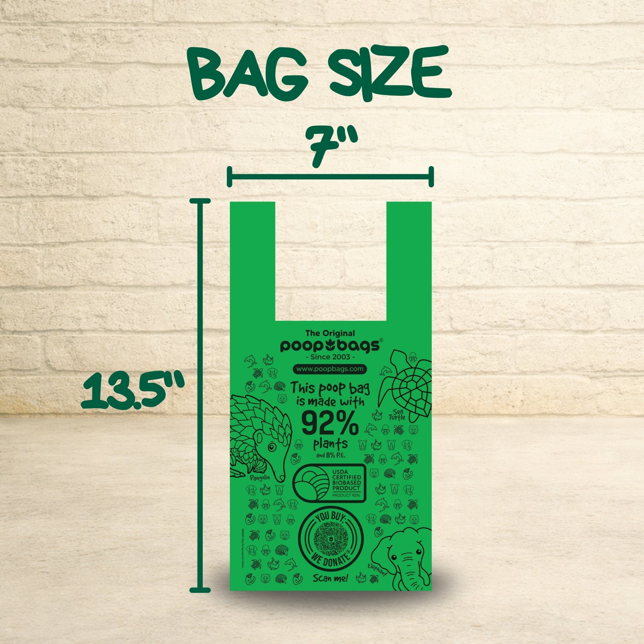 Handle Tie Dog Poop Bags — 92% Plant-Based, USDA Certified Biobased (120, 240 or 360 Count)