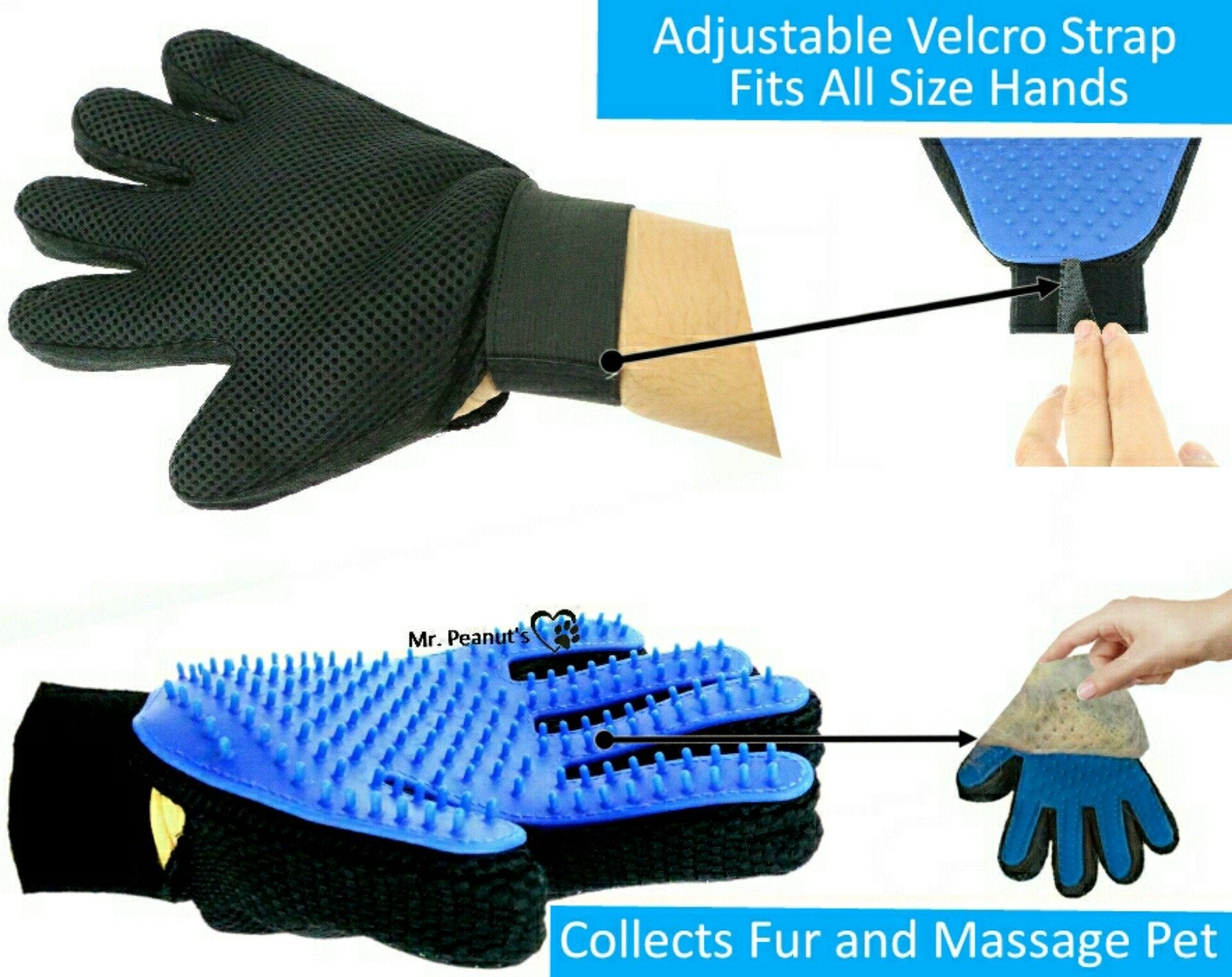 Mr. Peanut's Pet Grooming Gloves — 2-Pack Silicone Deshedding Gloves for Dogs & Cats