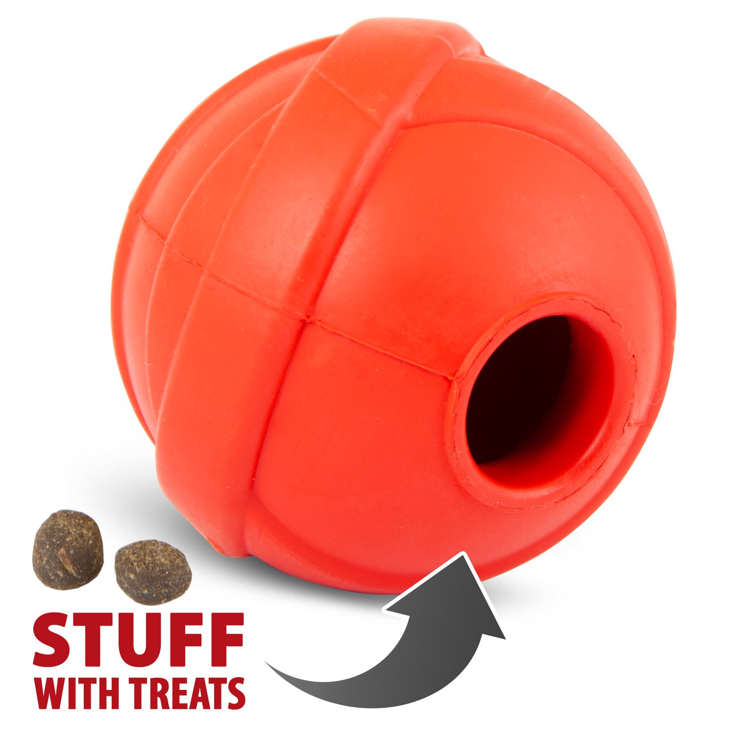 Jeffers Red Orbits Ball — Natural Rubber Treat-Dispensing Dog Chew Toy