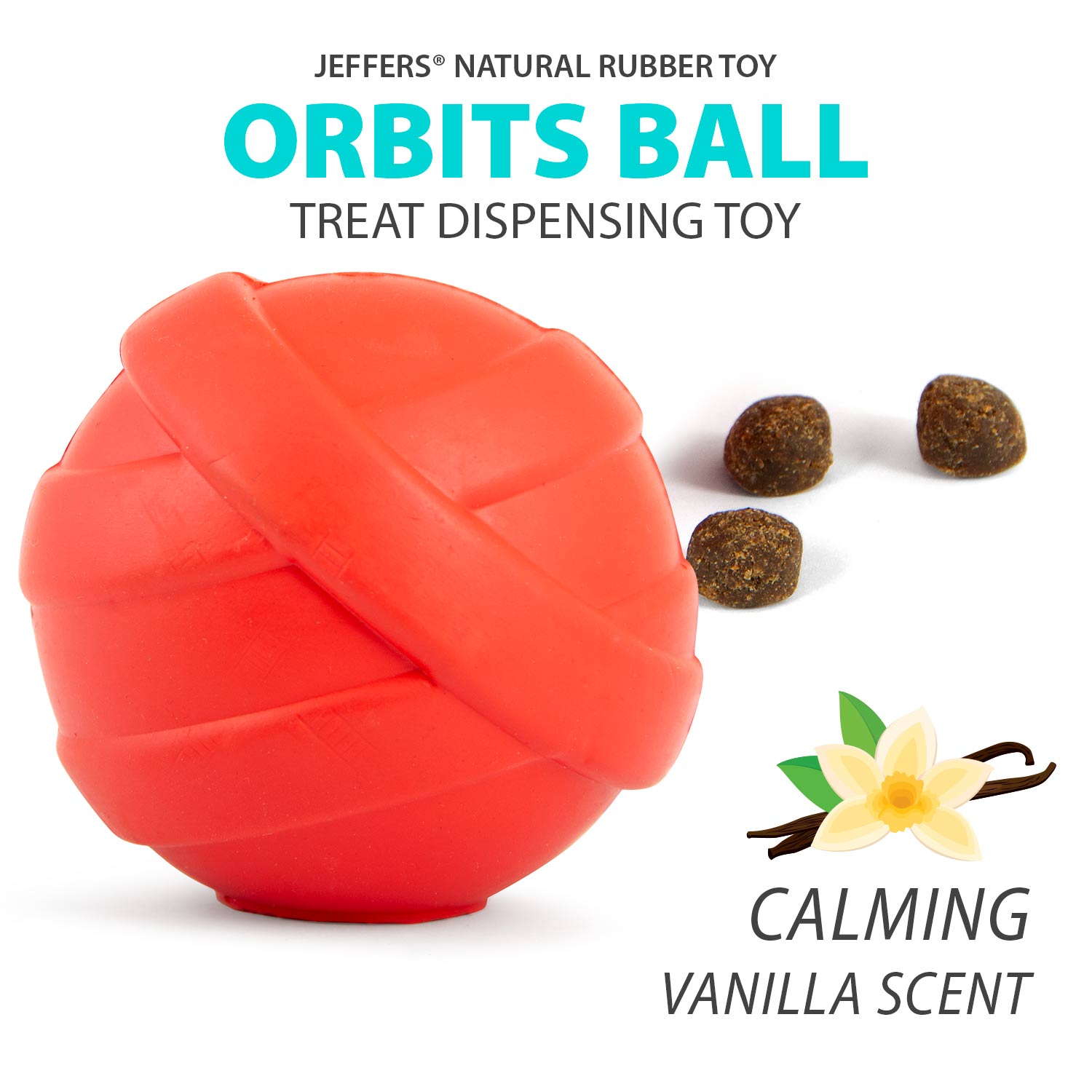 Jeffers Red Orbits Ball — Natural Rubber Treat-Dispensing Dog Chew Toy